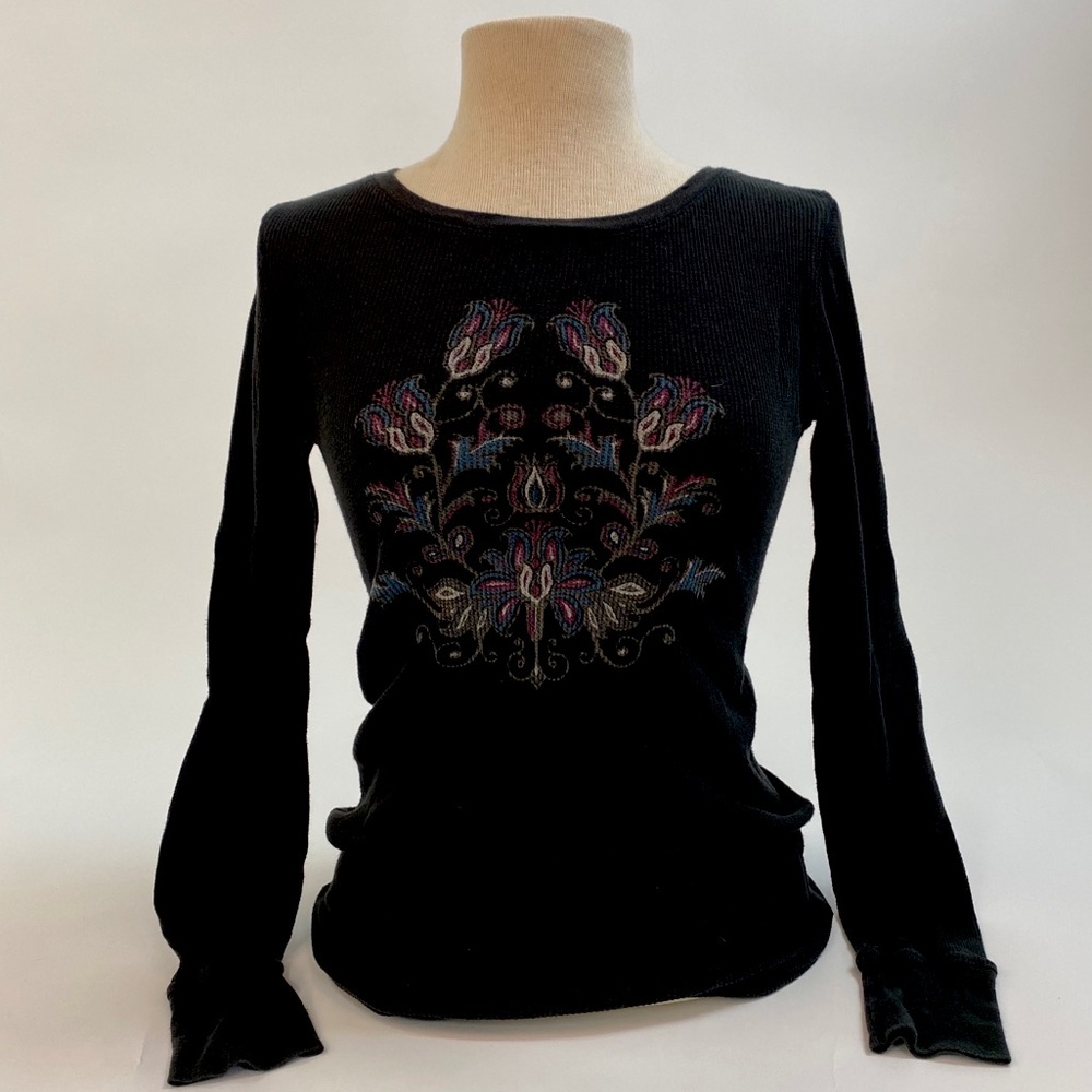 Black Lucky Brand Graphic Long-sleeved T-Shirt